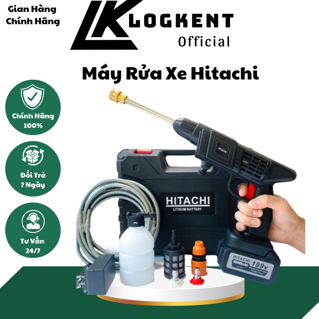 Máy Rửa Xe Cầm Tay 2 Pin 199V - Máy Xịt Rửa Sân Vườn Xịt Rửa Cao Áp Có Tạo Bọt Tuyết(LOGKENT)