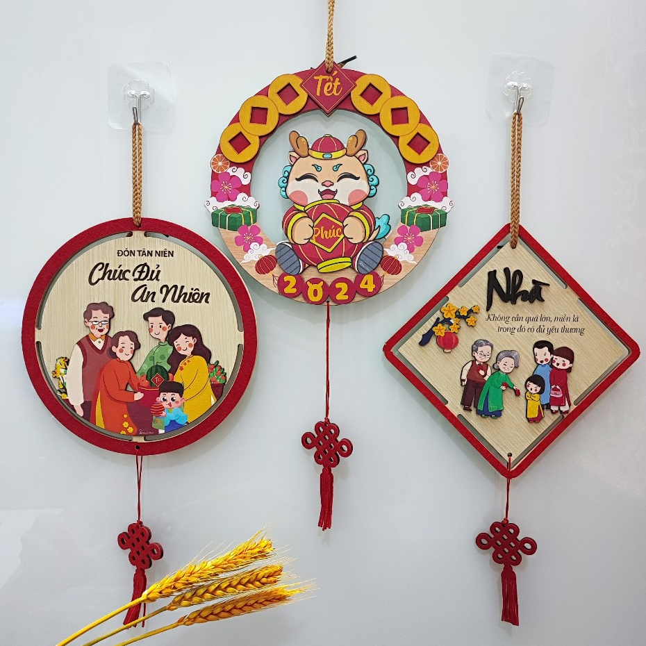 Bảng Gỗ Viền Nhung Decor Trang Trí Tết Nguyên Đán 2024