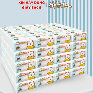 Khăn giấy MiniBear Lốc 100gói, 100%bột gỗ nguyên sinh, giấy ăn cao cấp tăng thêm độ dày 300 tờ 4 lớp