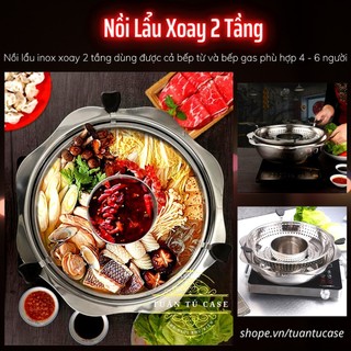 Nồi Lẩu Inox Xoay 2 Tầng Hàn Quốc Nồi Lẩu Đa Năng 2 Ngăn Dùng Được Bếp Từ Và Bếp Gas