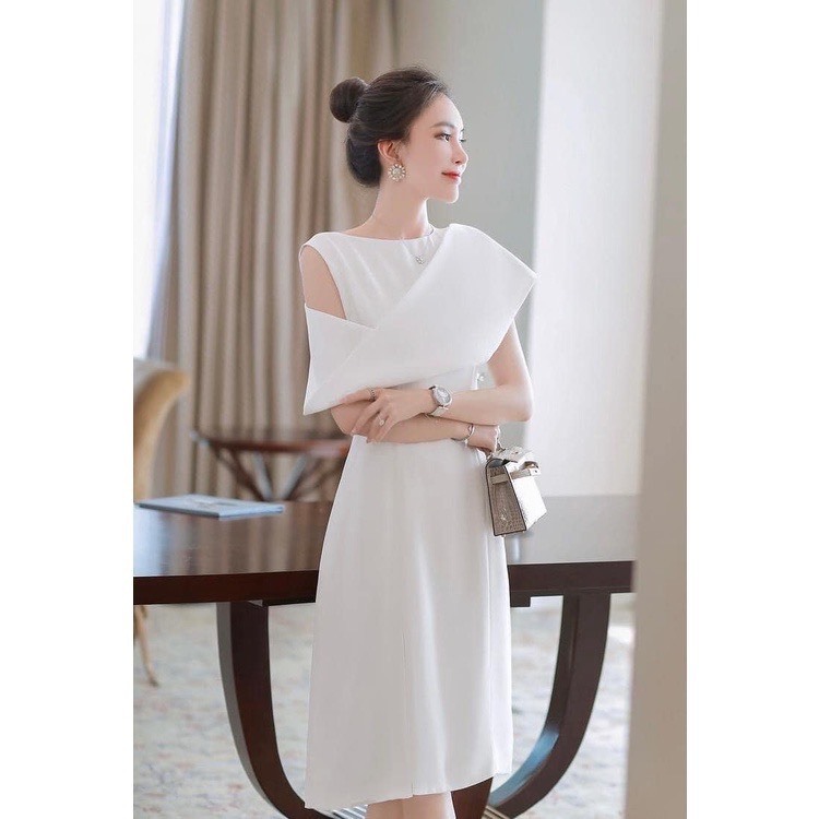 Váy tiểu thư, đầm công sở thiết kế chất cotton lạnh dáng body suông xẻ tà