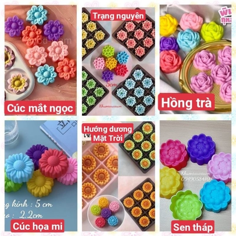 Set 30 khuôn silicon hoa 5cm mix 6 loại khuôn hoa khác nhau