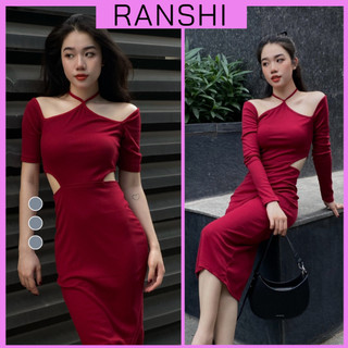  Đầm Body Midi RANSHI Cao Cấp Cổ Yếm Hở Vai Khoét Eo Sang Trọng Đi Tiệc Đi Cafe - RBD068