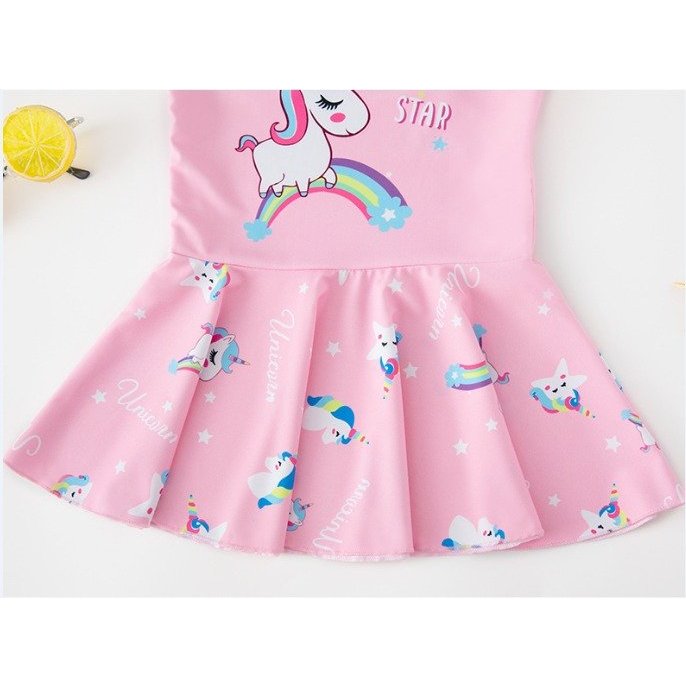 Đồ Bơi Bé Gái Ngắn Tay Kiểu Váy, Quần Đùi Rời Mẫu Ngựa UNICON- Đồ Bơi Trẻ Em Thương Hiệu YUKE - Đồ Bơi Bé Gái