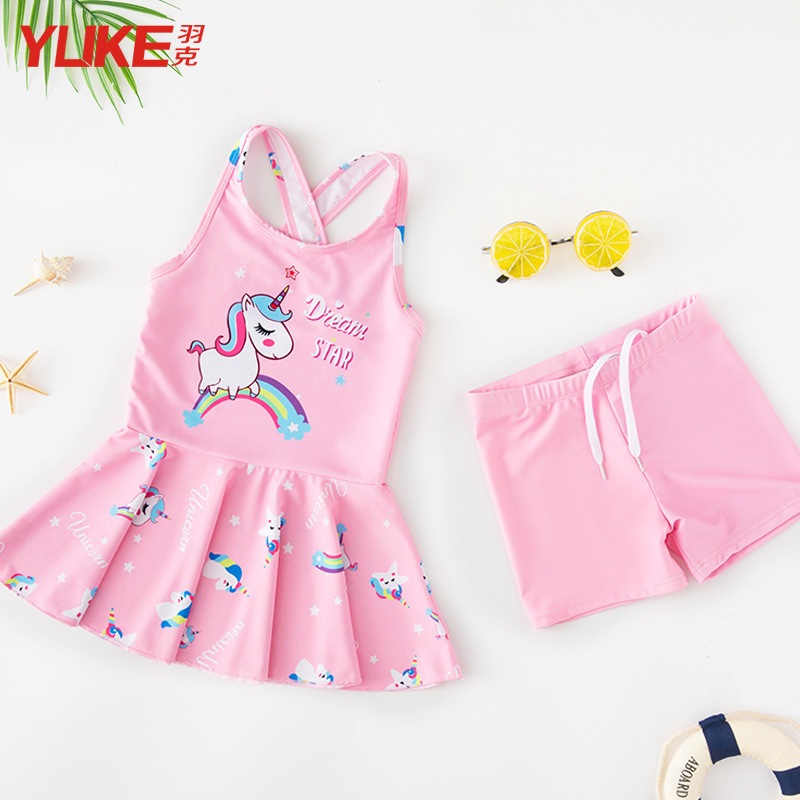 Đồ Bơi Bé Gái Ngắn Tay Kiểu Váy, Quần Đùi Rời Mẫu Ngựa UNICON- Đồ Bơi Trẻ Em Thương Hiệu YUKE - Đồ Bơi Bé Gái
