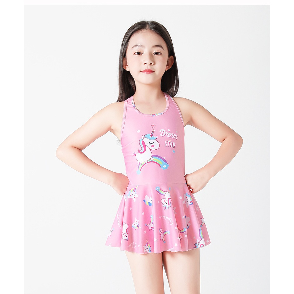 Đồ Bơi Bé Gái Ngắn Tay Kiểu Váy, Quần Đùi Rời Mẫu Ngựa UNICON- Đồ Bơi Trẻ Em Thương Hiệu YUKE - Đồ Bơi Bé Gái