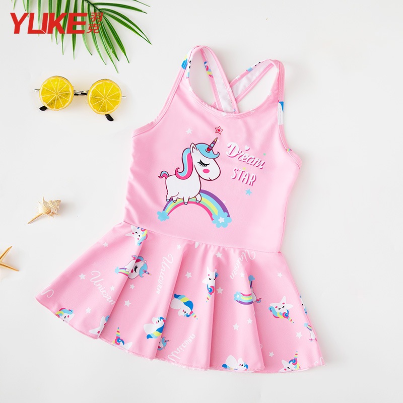 Đồ Bơi Bé Gái Ngắn Tay Kiểu Váy, Quần Đùi Rời Mẫu Ngựa UNICON- Đồ Bơi Trẻ Em Thương Hiệu YUKE - Đồ Bơi Bé Gái