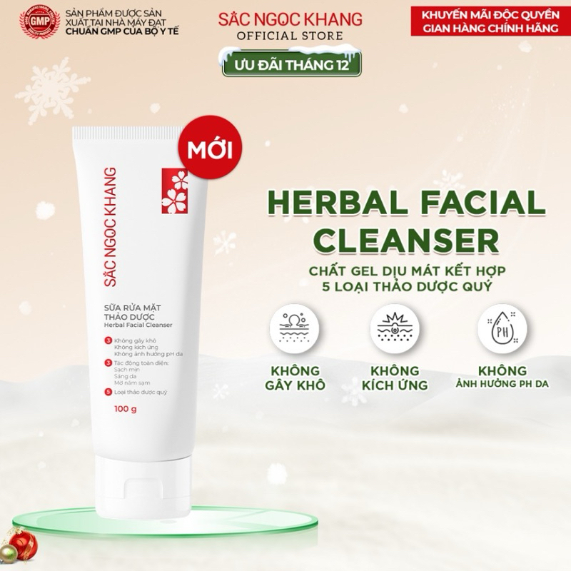 Sữa Rửa Mặt Sắc Ngọc Khang chiết xuất 5 loại thảo dược thiên nhiên giúp làm sạch dịu nhẹ, dưỡng da sáng mịn đều màu
