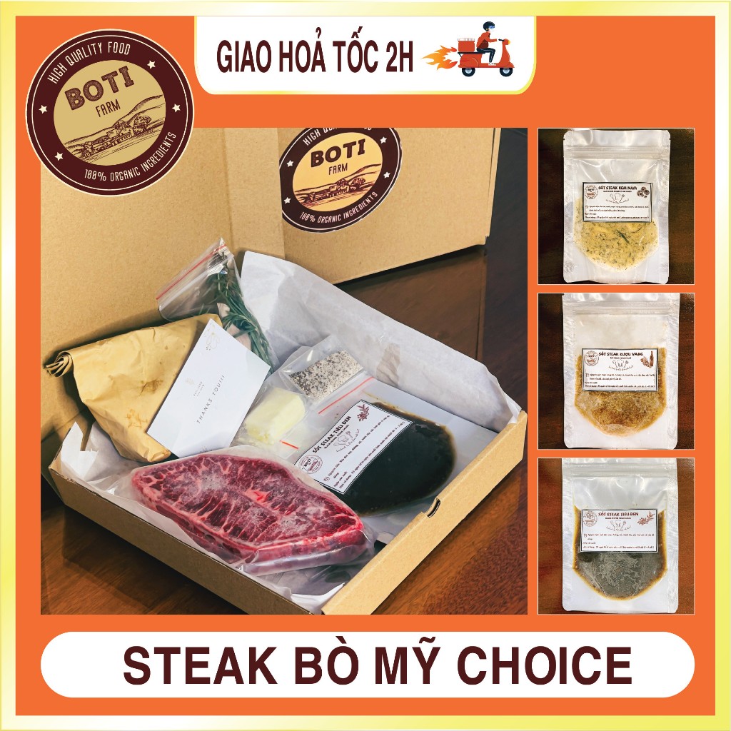  Set Steak, Bít Tết Lõi Vai Bò Mỹ Choice  - Bò Nướng Tảng - Boti Farm Chuẩn Nhà hàng Âu
