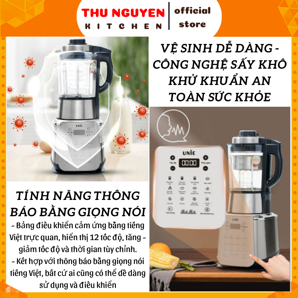 Máy sữa hạt đa năng Unie V9S-10 chương trình nấu cài sẵn -Công suất 1800W-Thể tích 1.75 Lít có giọng nói-Cối dày 5 lớp
