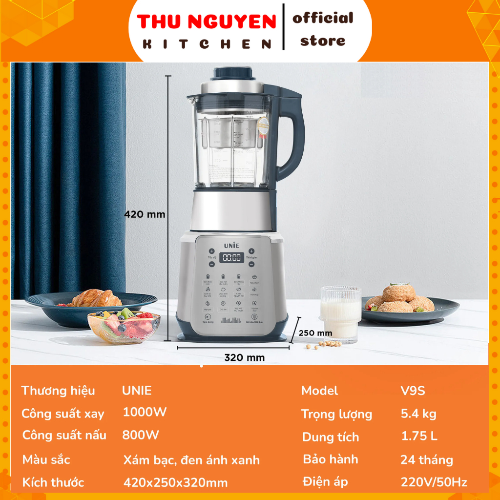 Máy sữa hạt đa năng Unie V9S-10 chương trình nấu cài sẵn -Công suất 1800W-Thể tích 1.75 Lít có giọng nói-Cối dày 5 lớp