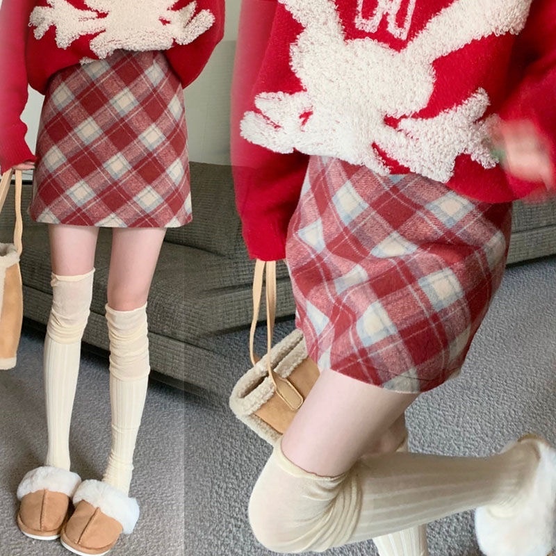 CHÂN VÁY DẠ NGẮN KẺ SỌC CHÂN VÁY CHỮ A DẠ CÓ QUẦN BẢO HỘ BÊN TRONG PHONG CÁCH HÀN QUỐC SIÊU XINH