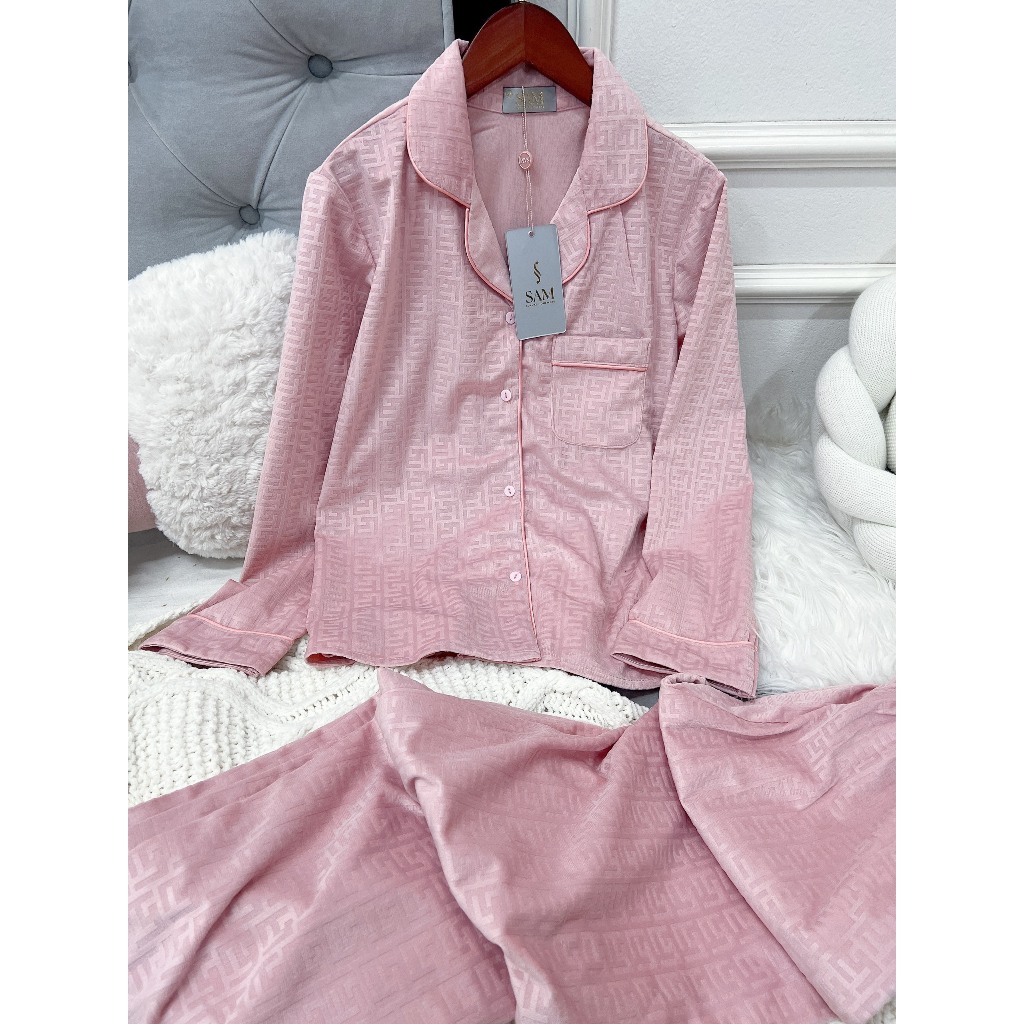 Bộ pijama nữ hãng SAM nhung tăm cao cấp, họa tiết đơn giản sang chảnh, kiểu áo dài tay quần dài, chất mềm