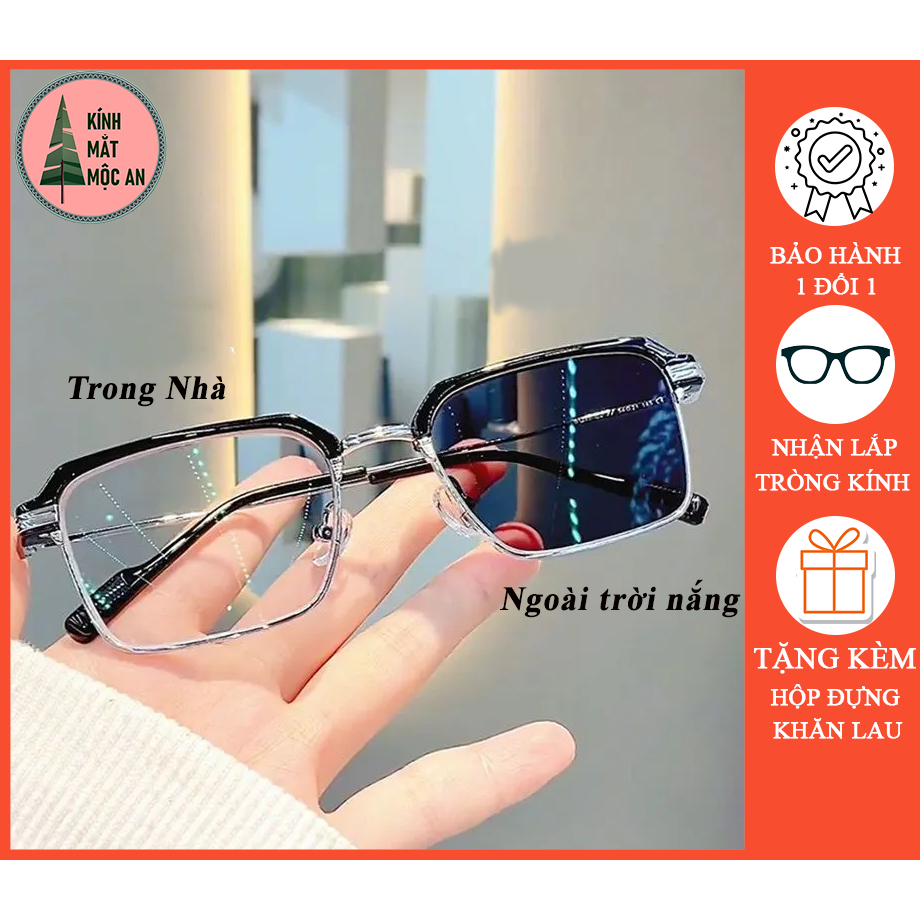 Kính cận đổi màu từ 0 đến 4 độ MOCAN gọng kính chữ nhật nửa gọng 2023 gọng kính đẹp