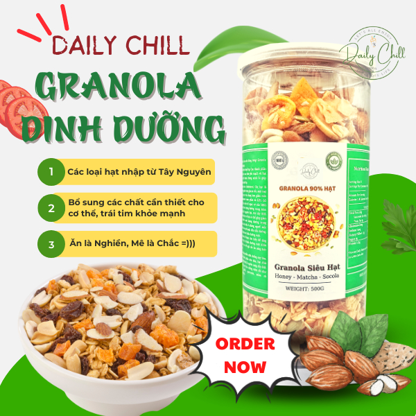 Granola Ăn Kiêng Siêu Hạt 7 Vị 500gr, Ngũ Cốc Giảm Cân Healthy Không Đường Nguyên Vị Tốt Cho Mẹ Bầu, Ăn Vặt - DailyChill