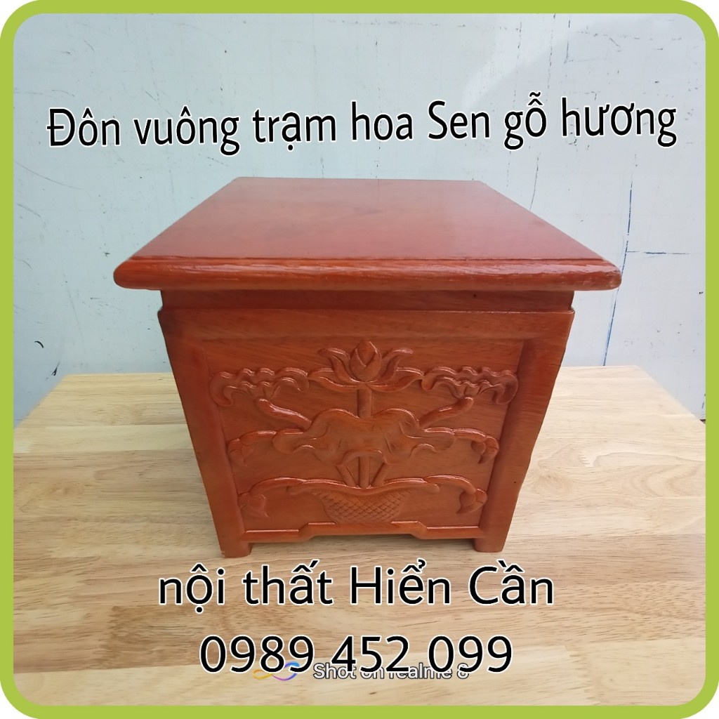 Đôn Đế vuông cao gỗ hương đục cánh sen cao cấp
