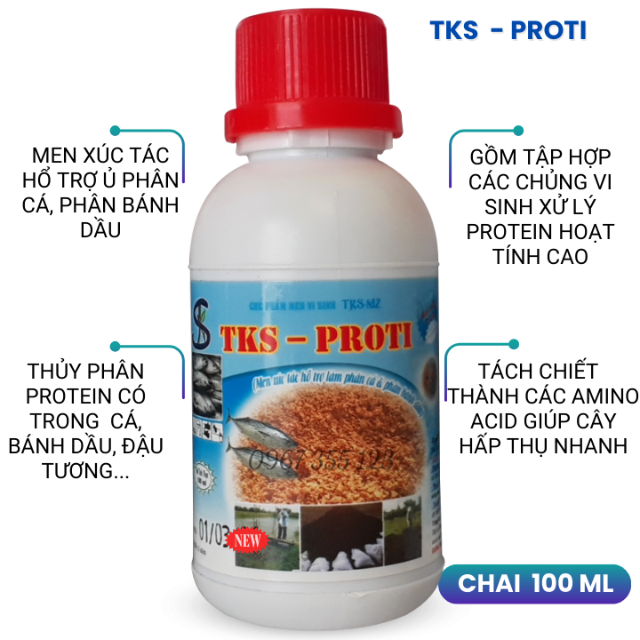 PROTI Men Xúc Tác Ủ Dịch Cá, Bánh Dầu, Tách Chiết Protein Thành Amino acid Chai 100ml