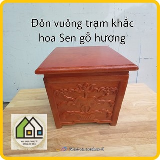 Đôn Đế Vuông loại cao trạm khắc mặt sen gỗ hương 100/%