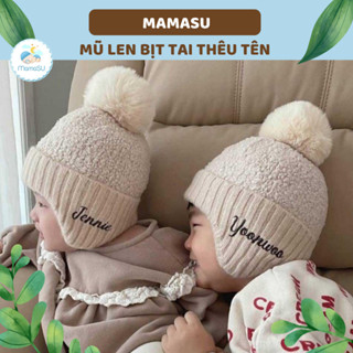 (THÊU TÊN) Mũ Len Thêu Tên Theo Yêu Cầu Phong Cách Hàn Quốc Cho Bé, Mũ Len Bịt Tai Siêu Ấm, Dệt Kim Dày Dặn