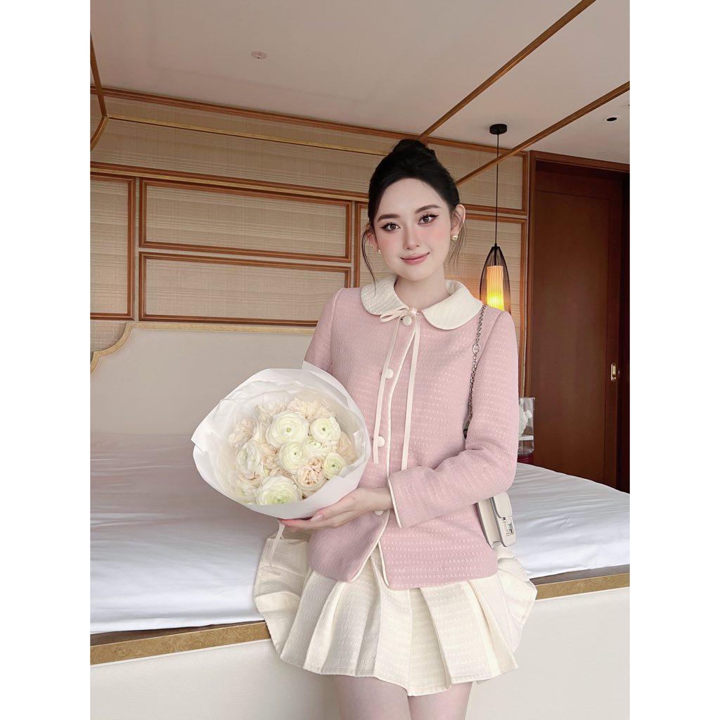 Set Dạ Nữ Elysnie Tweed Cao Cấp Hồng Joie Sét
