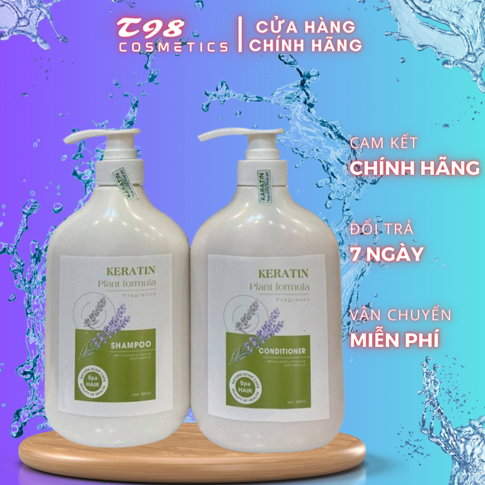 Cặp Dầu Gội Xả Keratin 500ml Hoa Oải Hương Phục hồi Tóc Khô Xơ, Ngăn Rụng Tóc - T98 COSMETICS