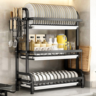 Kệ Để Bát Đĩa 2,3 Tầng Kèm Khay Hứng Nước, Kệ Chén Úp Bát Đũa Đa Năng Kèm Giá Để Đũa Cài Dao Thớt