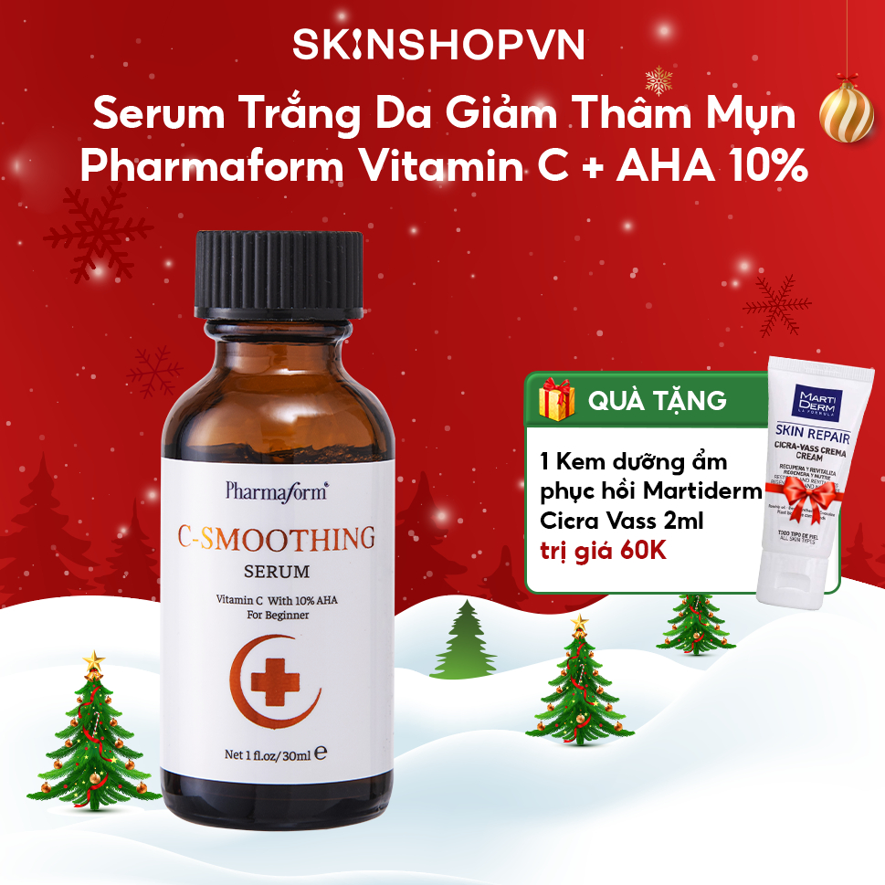 Serum Trắng Da, Tẩy Tế Bào Chết, Giảm Thâm Mụn, Chống Lão Hóa Pharmaform Vitamin C + AHA 10% C-Smoothing 20ml
