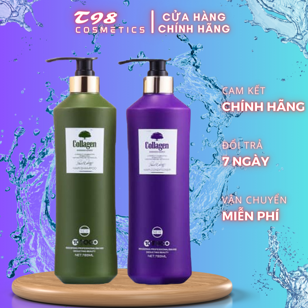 Cặp Dầu Gội Xả TOCO Collagen 800ml Kích thích mọc tóc phục hồi tóc khô sơ hư tổn, dầu gội chính hãng - T98 COSMETICS