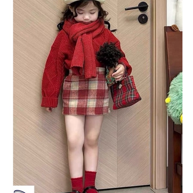Set Áo Nỉ Chân Váy Kẻ dạ hàng đẹp cho bé gái