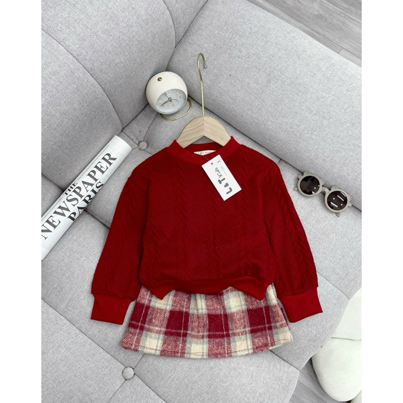 Set Áo Nỉ Chân Váy Kẻ dạ hàng đẹp cho bé gái
