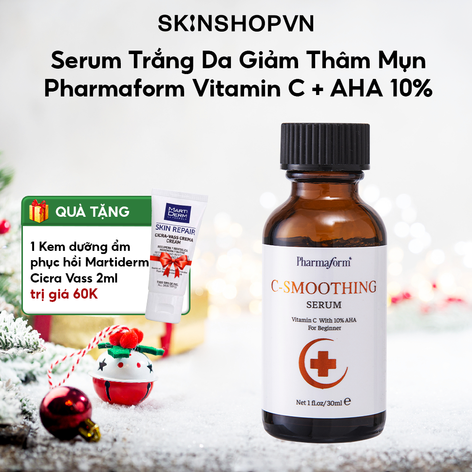 Serum Trắng Da, Tẩy Tế Bào Chết, Giảm Thâm Mụn, Chống Lão Hóa Pharmaform Vitamin C + AHA 10% C-Smoothing 20ml