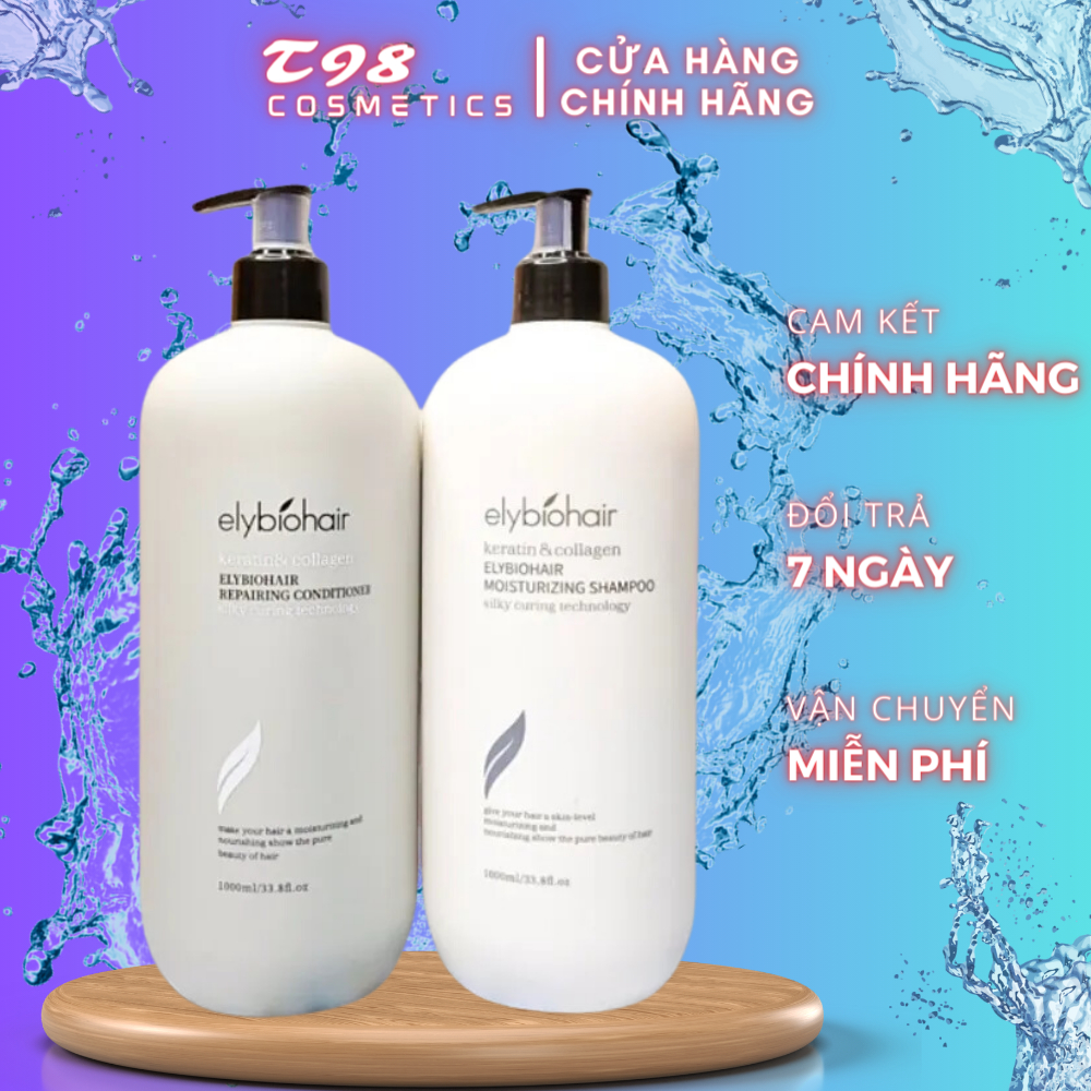 Cặp Dầu Gội Xả Elybiohair Collagen 500ml & 1000ml Giảm Rụng Tóc, Nhanh mọc tóc. Phục Hồi Tóc Khô Xơ, Hư Tổn