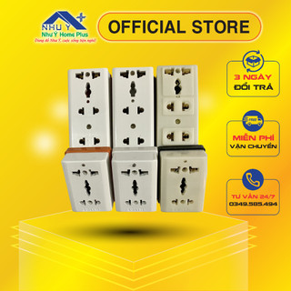 Ổ cắm 3 ngả đa năng Hinoki, 2 ngả đa năng, ổ cắm 2-3 lỗ đa năng đế đen, đế trắng, đế cam chống cháy, chống vỡ Chính hãng