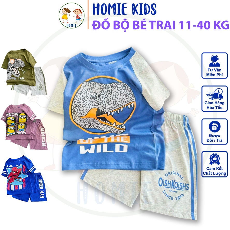 Set bộ bé trai size đại 11-40 kg đồ bộ cho bé trai ngắn tay quần áo thun cotton mặc mát in hình đẹp Homie Kids