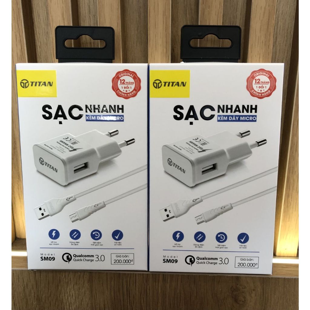 Bộ sạc nhanh chính hãng TITAN SM09 (kèm cáp Micro dài 25cm)