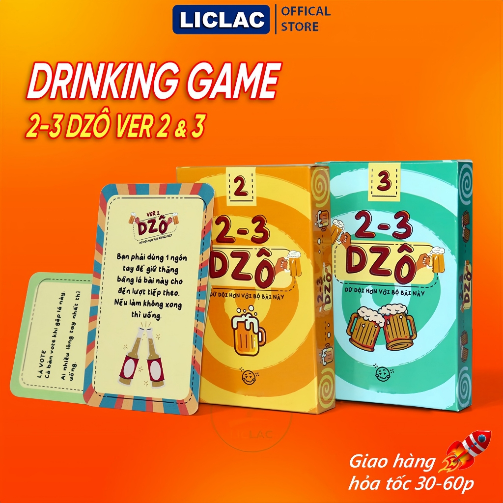 Bộ Bài Drinking 2-3 Dzô gồm 35 lá, Bài Nhậu thú vị cho nhóm bạn, Trò chơi cho các buổi tụ họp vui vẻ