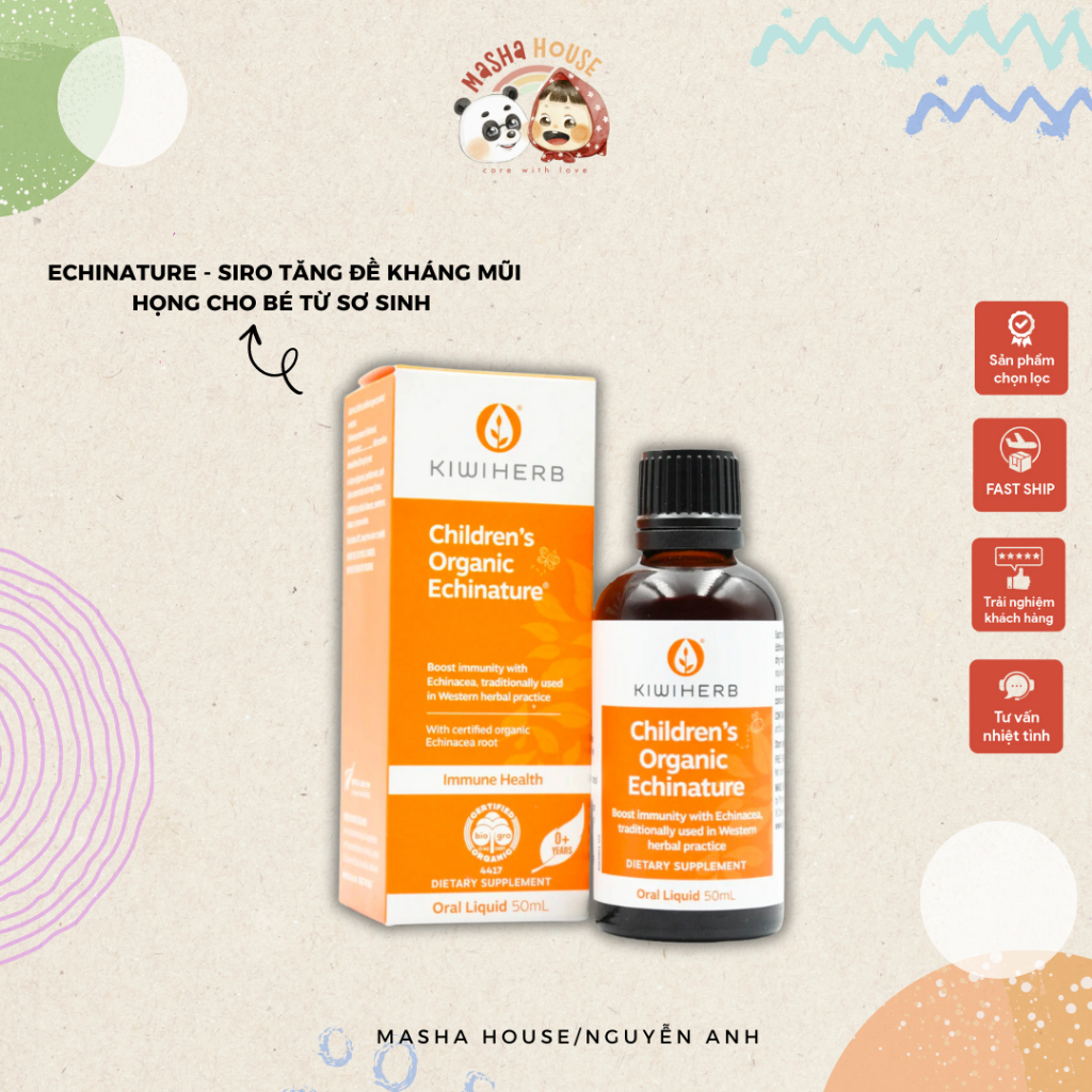 KiwiHerb Children's Organic Echinature - Siro Tăng Đề Kháng Mũi Họng Cho Bé Từ Sơ Sinh