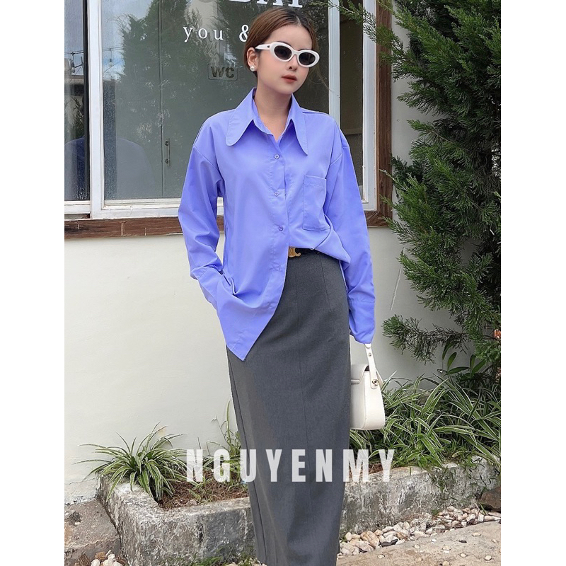 Áo sơmi oversize cổ thiết kế