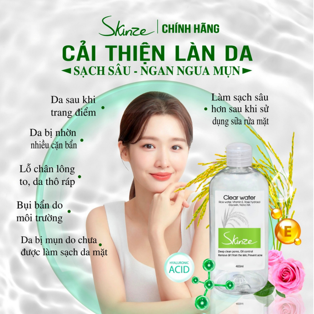 Nước tẩy trang Skinze Clear Water chiết xuất Nước gạo lên men Niacinamide