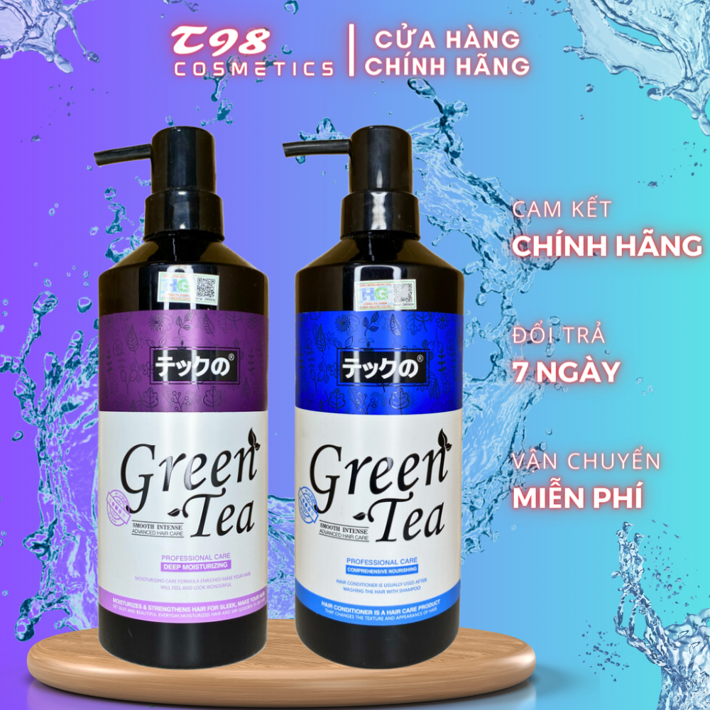 Cặp dầu gội xả trà xanh MEIKI 780ml kiềm dầu cho da đầu và cân bằng độ ẩm phục hồi hư tổn cho mái tóc T98 COSMETICS