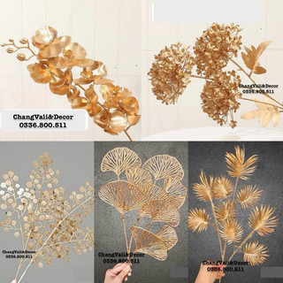 Cành rẻ quạt ,cành tim,thanh táo vàng nhũ đồng dài 75cm dercor,trang trí siêu sang