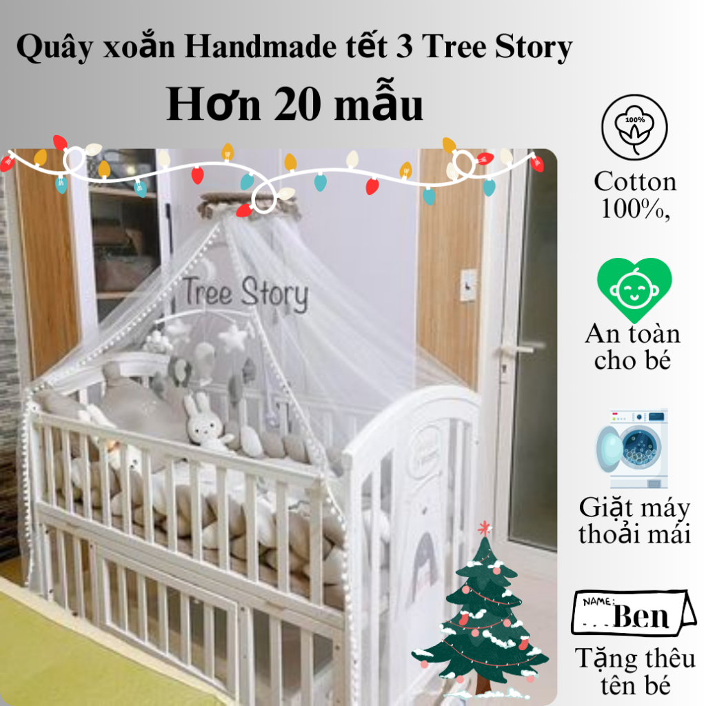 Quây cũi xoắn handmade tết 3 Tree Story, quây sam chặn cũi cho bé