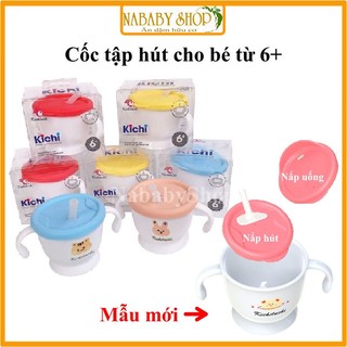 (Mẫu mới 2 nắp in hình) Cốc Tập Hút Tập Uống Nước 3 Giai Đoạn Kichi Có Vạch Chia 150ml Cho Bé