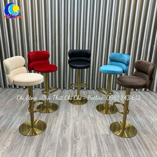 Ghế Trang Điểm Tựa Ngang Xoay 360 Độ, Ghế Quầy Bar Cao Cấp Inox Mạ Vàng 304 Mẫu Tựa Ngang Dáng Thon Nâng Hạ 60-80cn