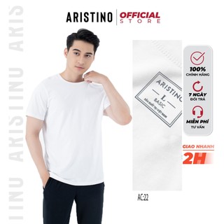 Áo phông nam ARISTINO AC22 thun trắng trơn cổ tròn tay ngắn chất cotton thoáng mát thấm hút mồ hôi mặc quanh năm
