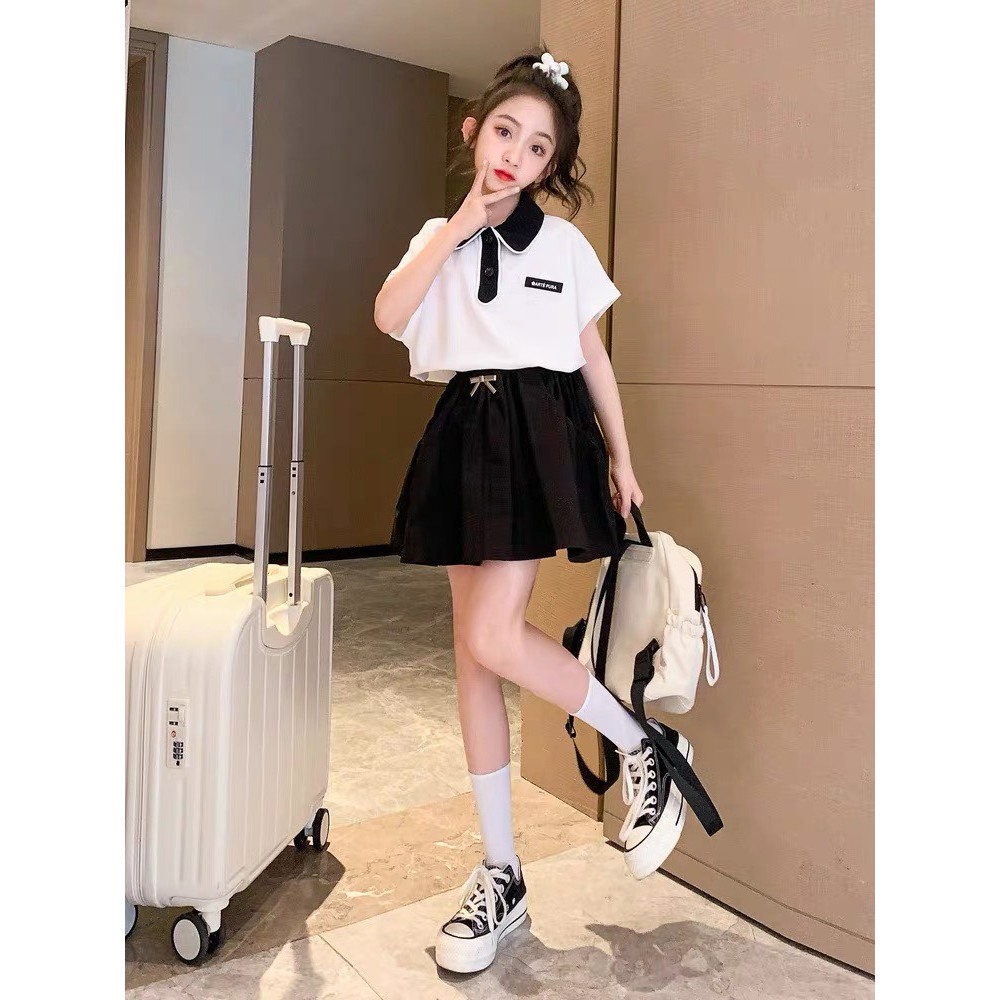 Set áo thun phối chân váy xòe 18-50kg cho bé gái 6-15 tuổi. Thoải mái, thoáng mát