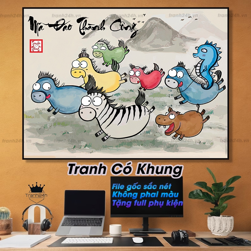 Tranh MÃ ĐÁO THÀNH CÔNG chế hài | Tranh MÃI DELL THÀNH CÔNG | vô tri hài hước| tranh có khung treo t