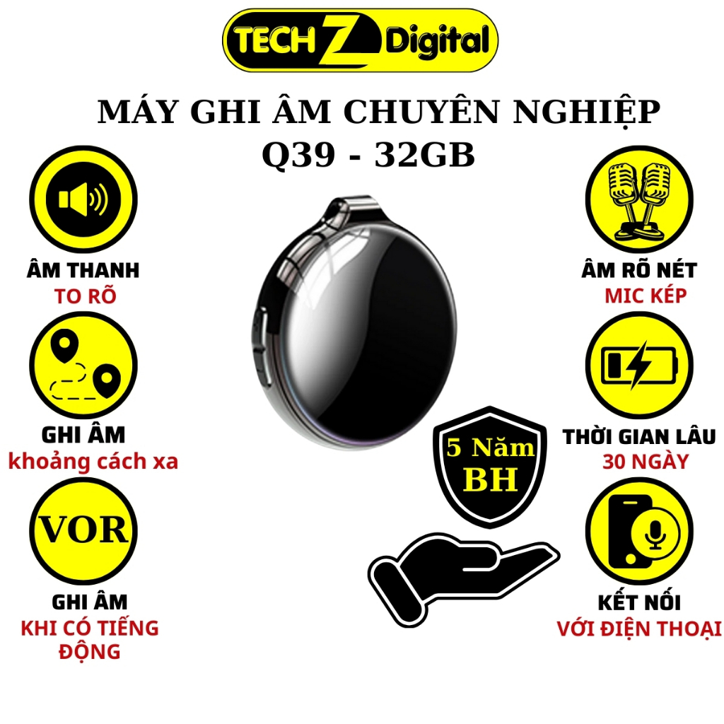 Máy ghi âm Q39 thương hiệu hàn quốc, kích hoạt ghi âm bằng giọng nói, kết nối điện thoại thông minh Bảo hành 5 Năm