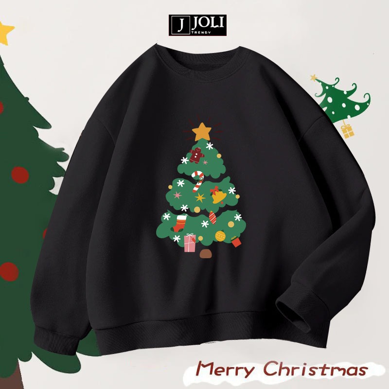Áo Sweater Cây Thông Noel Nam Nữ By JOLI Unisex Chất Nỉ Lót Bông Form Rộng