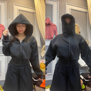  Áo Khoác Nỉ Croptop Dây Kéo Cao Không Xù Lông Có Túi Trong   Bigsize   